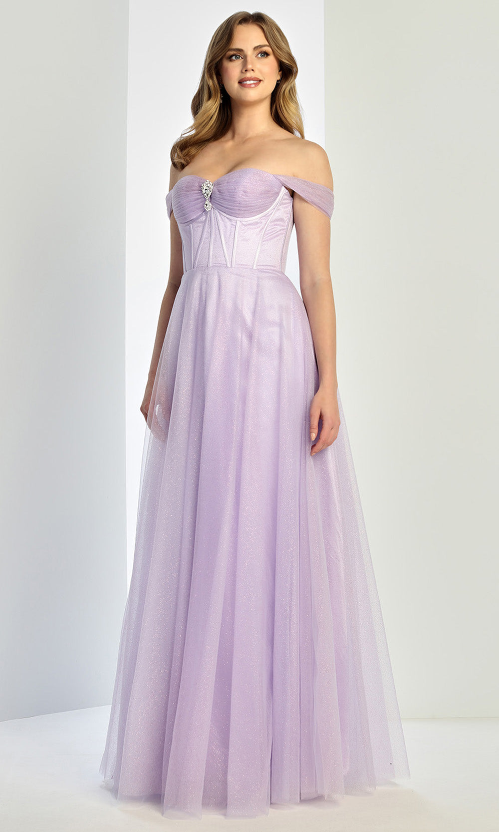 Adora Design 3244 - Beaded Brooch Off Shoulder Prom Gown