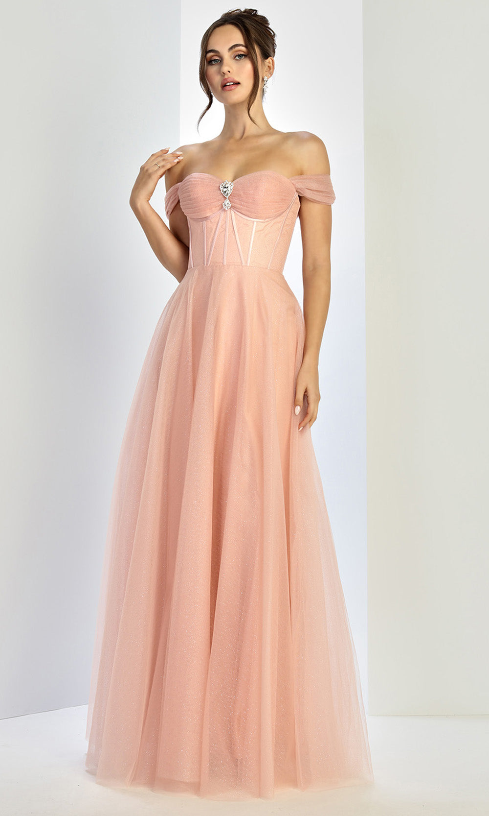 Adora Design 3244 - Beaded Brooch Off Shoulder Prom Gown