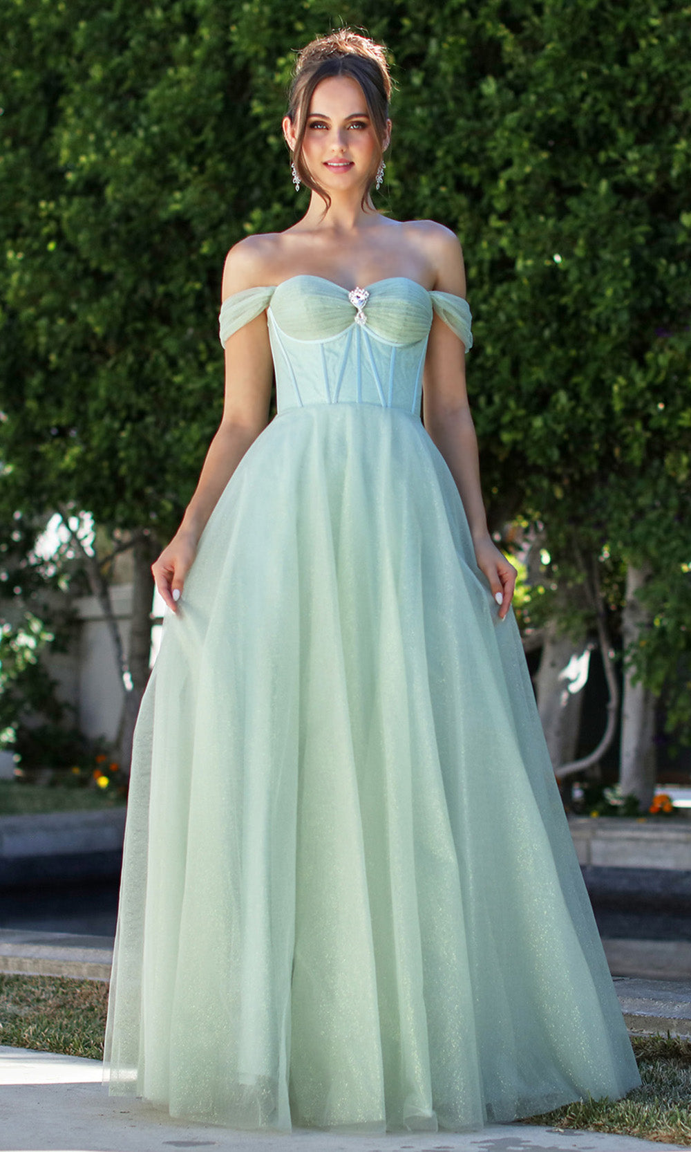 Adora Design 3244 - Beaded Brooch Off Shoulder Prom Gown