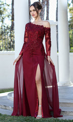 Adora Design 3245-03 - Asymmetric Neck Overskirt A-Line Gown