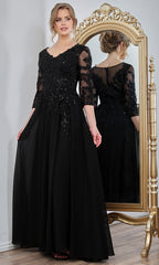 Adora Design 3247-03 - Three-Quarter Sleeve Flowing Formal Gown