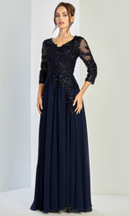 Adora Design 3247-03 - Three-Quarter Sleeve Flowing Formal Gown