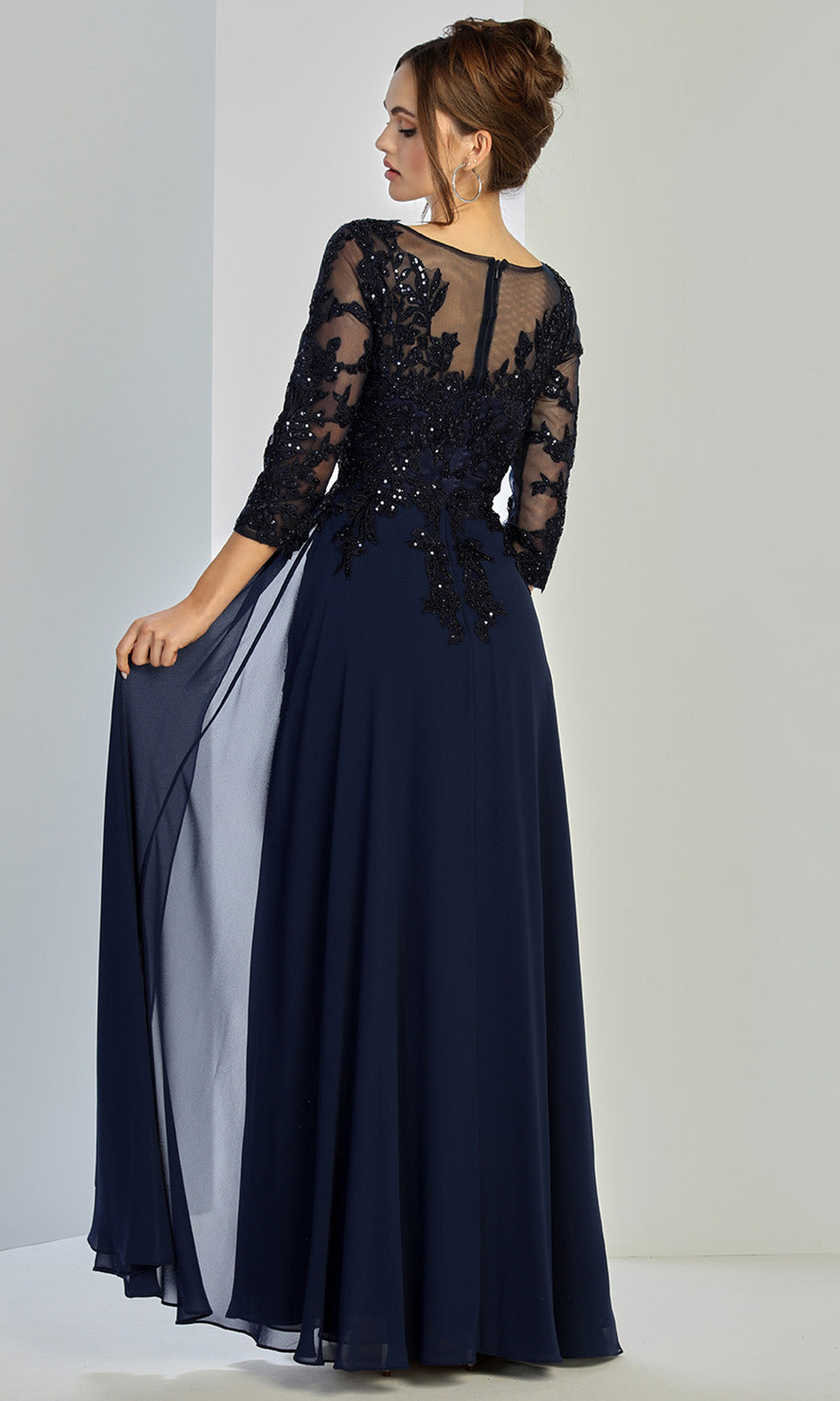 Adora Design 3247-03 - Three-Quarter Sleeve Flowing Formal Gown