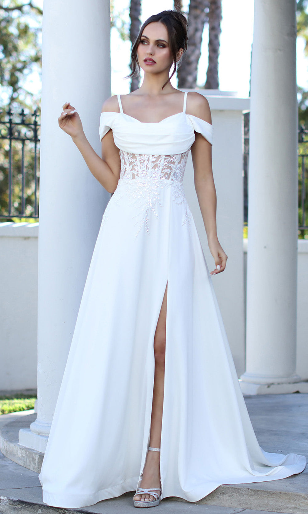 Adora Design 3251 - Cold Shoulder Beaded Lace Formal Gown