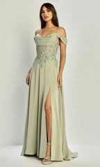Adora Design 3251 - Cold Shoulder Beaded Lace Formal Gown