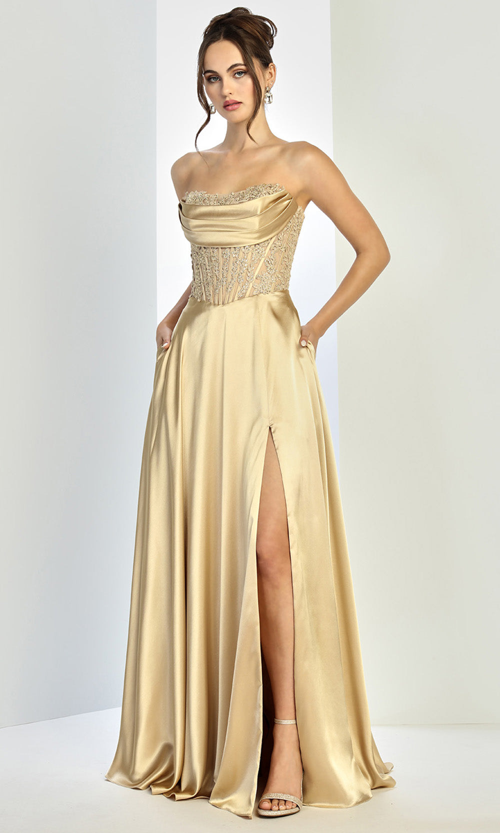 Adora Design 3254 - Embroidered Illusion Corset Flowing A-Line Gown