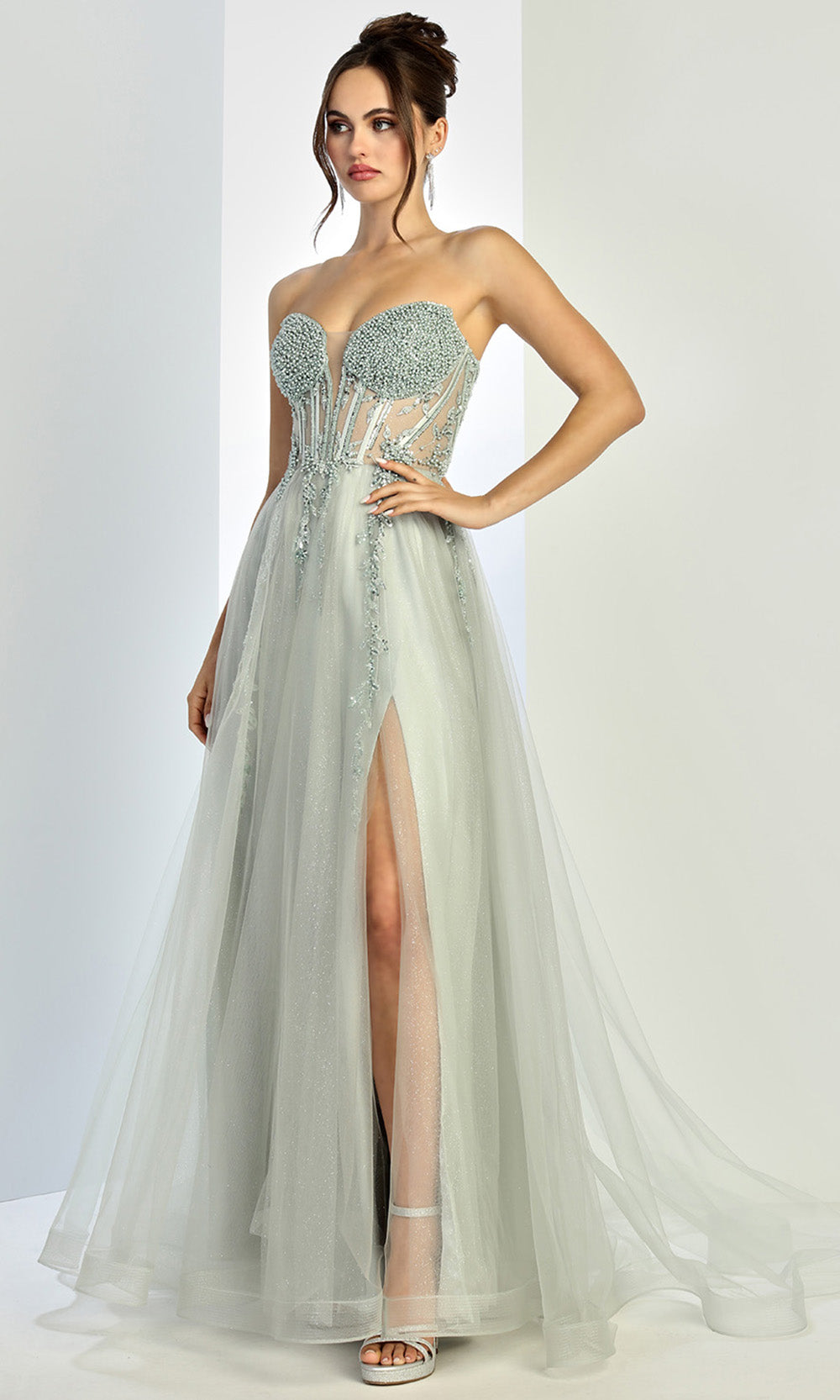 Adora Design 3262 - Layered Skirt Beaded Strapless Prom Gown