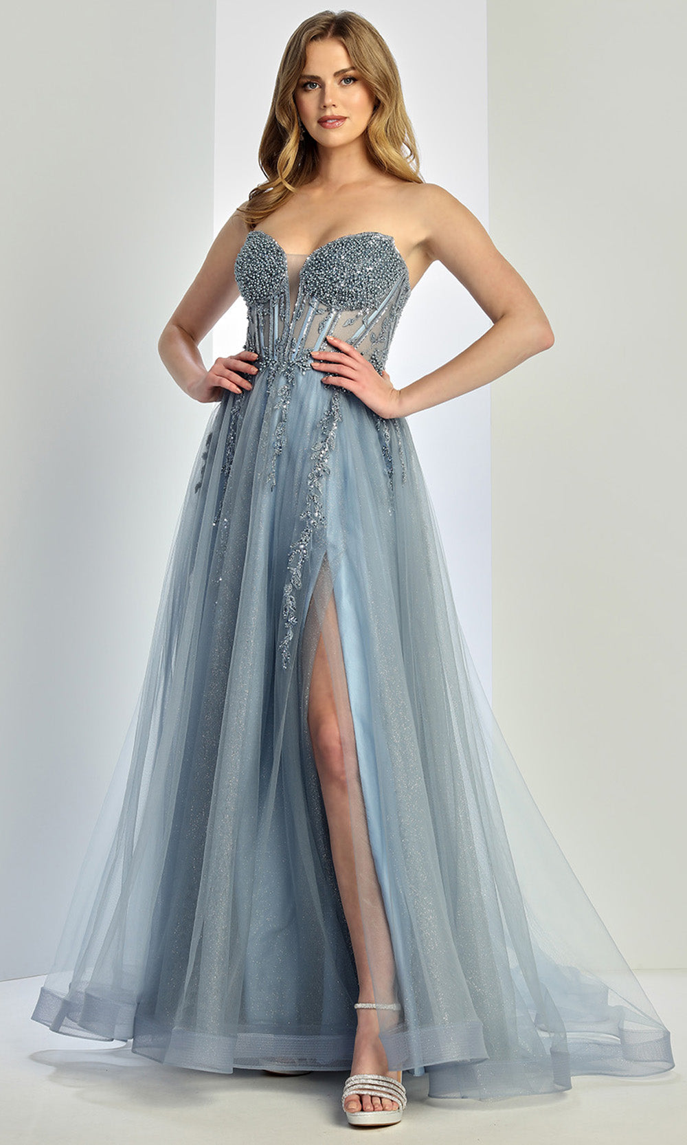 Adora Design 3262 - Layered Skirt Beaded Strapless Prom Gown