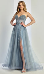 Adora Design 3262 - Layered Skirt Beaded Strapless Prom Gown