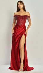 Adora Design 3268 - Fringe Sleeve Wrapped Sheath Long Gown