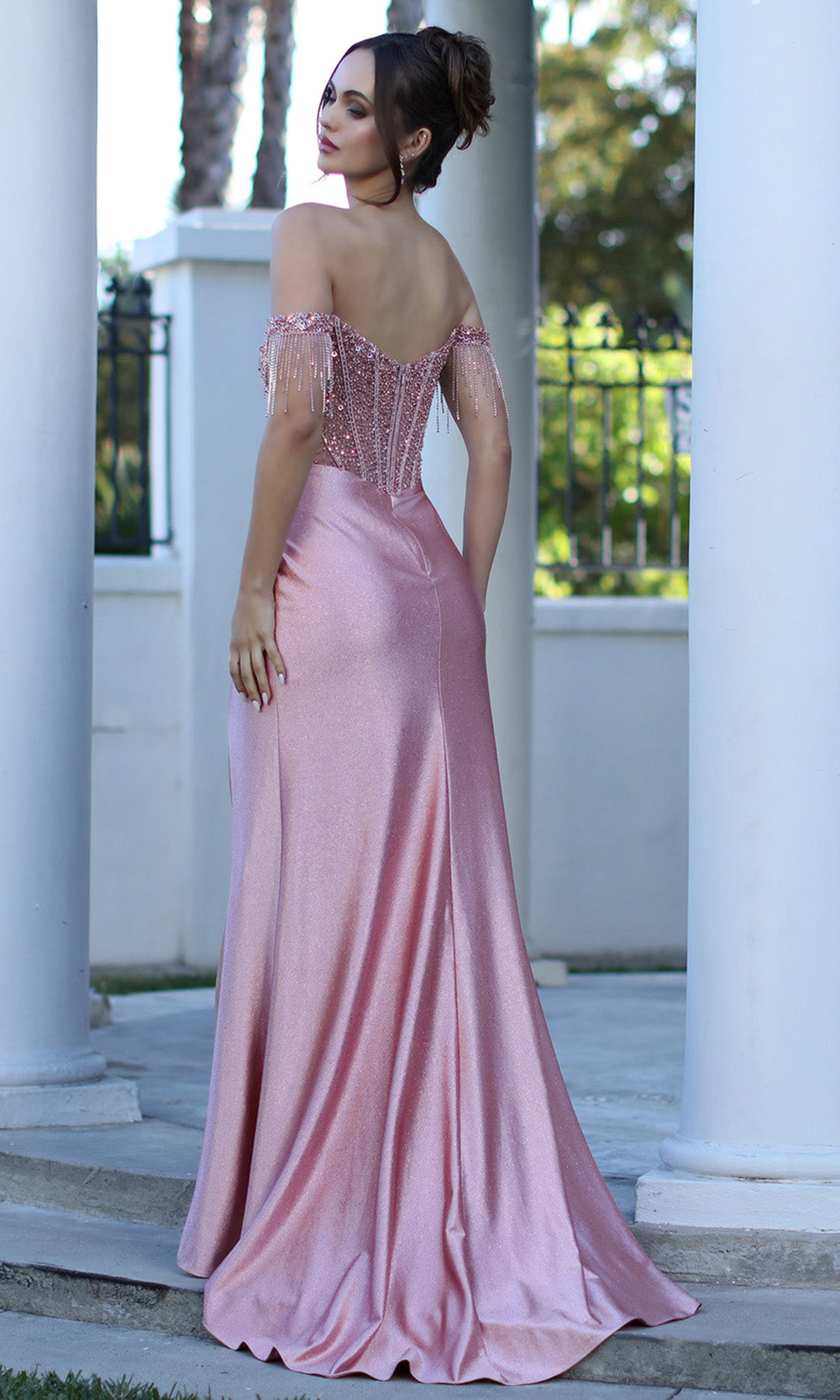Adora Design 3268 - Fringe Sleeve Wrapped Sheath Long Gown