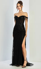Adora Design 3270 - Beaded Fringe Sleeve Sheath Gown