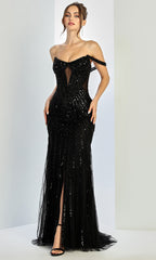 Adora Design 3271 - Illusion Cutout Draped Off Shoulder Gown