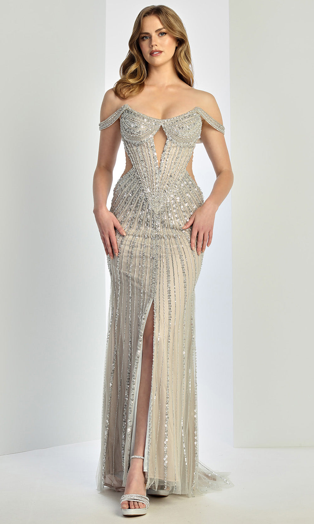 Adora Design 3271 - Illusion Cutout Draped Off Shoulder Gown