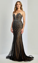 Adora Design 3276 - Geometric Pattern Plunging Neckline Prom Gown