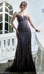 Adora Design 3276 - Geometric Pattern Plunging Neckline Prom Gown