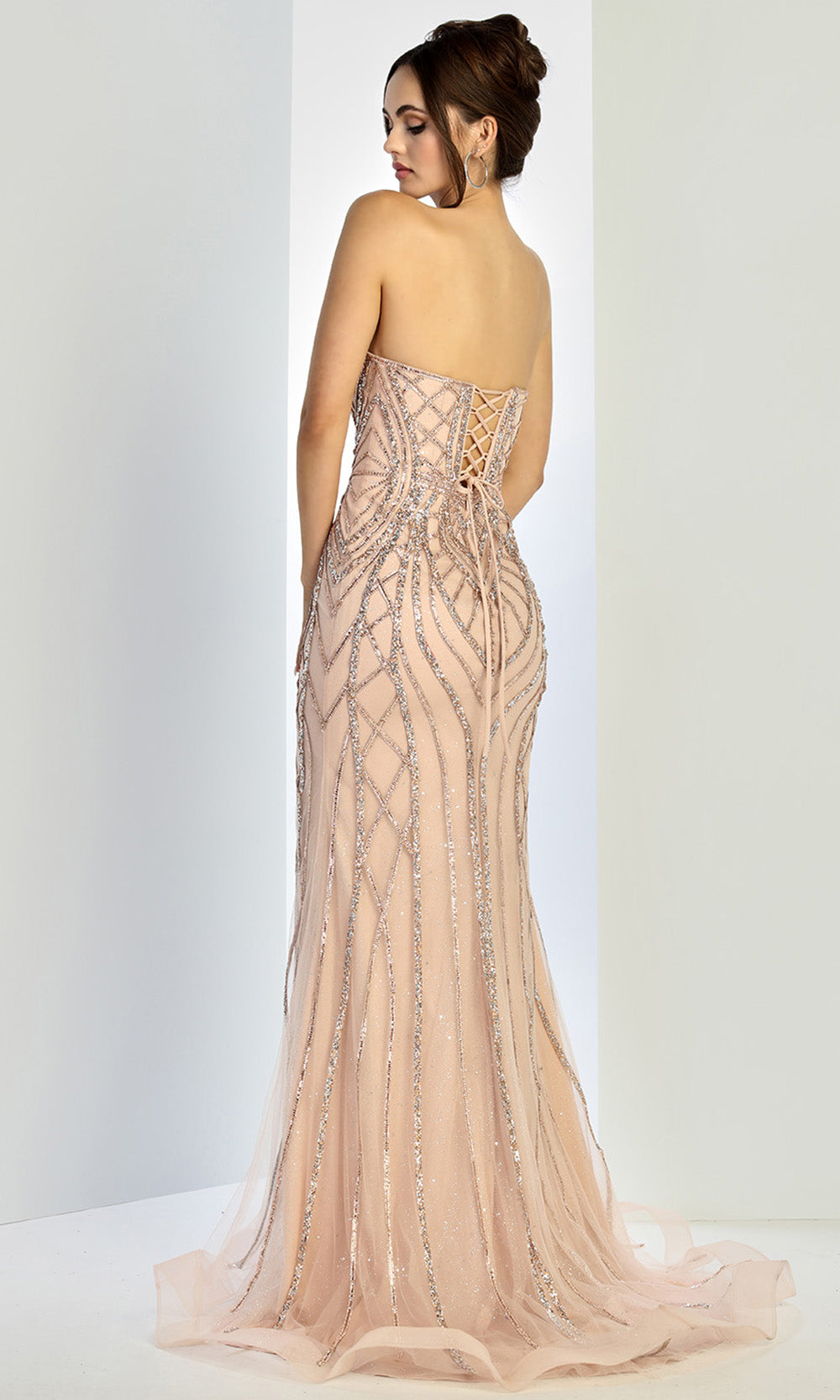 Adora Design 3276 - Geometric Pattern Plunging Neckline Prom Gown