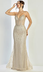 Adora Design 3277 - Geometric Embellished Strapless Prom Gown
