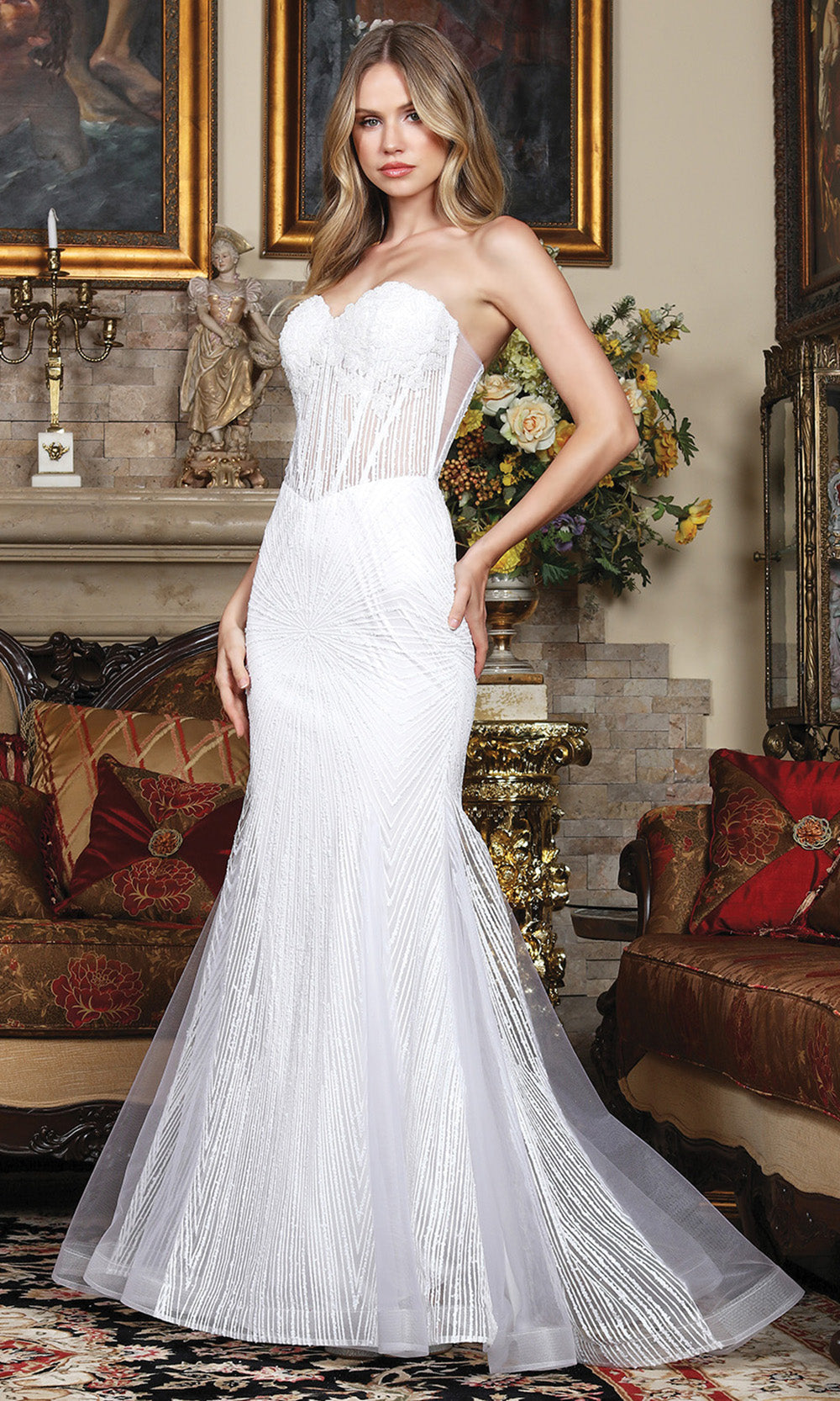 Adora Design 3278-01 - Basque Waist Embellished Mermaid Gown