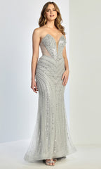 Adora Design 3282 - Illusion Sides Plunging V-Neck Beaded Gown