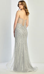 Adora Design 3282 - Illusion Sides Plunging V-Neck Beaded Gown