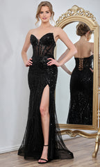Adora Design 3283 - Embellished Strapless V-Neck Prom Gown