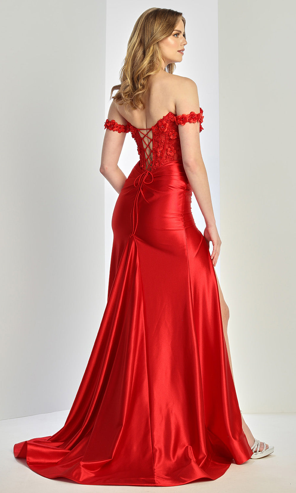 Adora Design 3293 - Sheath High Slit Prom Gown with Floral Applique