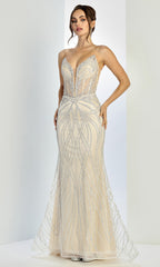 Adora Design 3299 - Strapless Geometric Beaded Long Gown