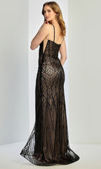 Adora Design 3300 - Spaghetti Strap Beaded Geometric Prom Gown