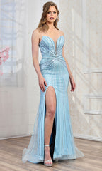 Adora Design 3303 - Plunging Neck Beaded Evening Gown