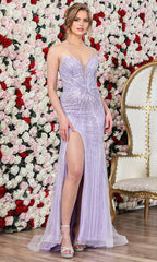 Adora Design 3303 - Plunging Neck Beaded Evening Gown