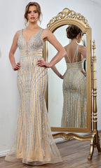 Adora Design 3305 - Linear Beaded Strappy Back Evening Gown
