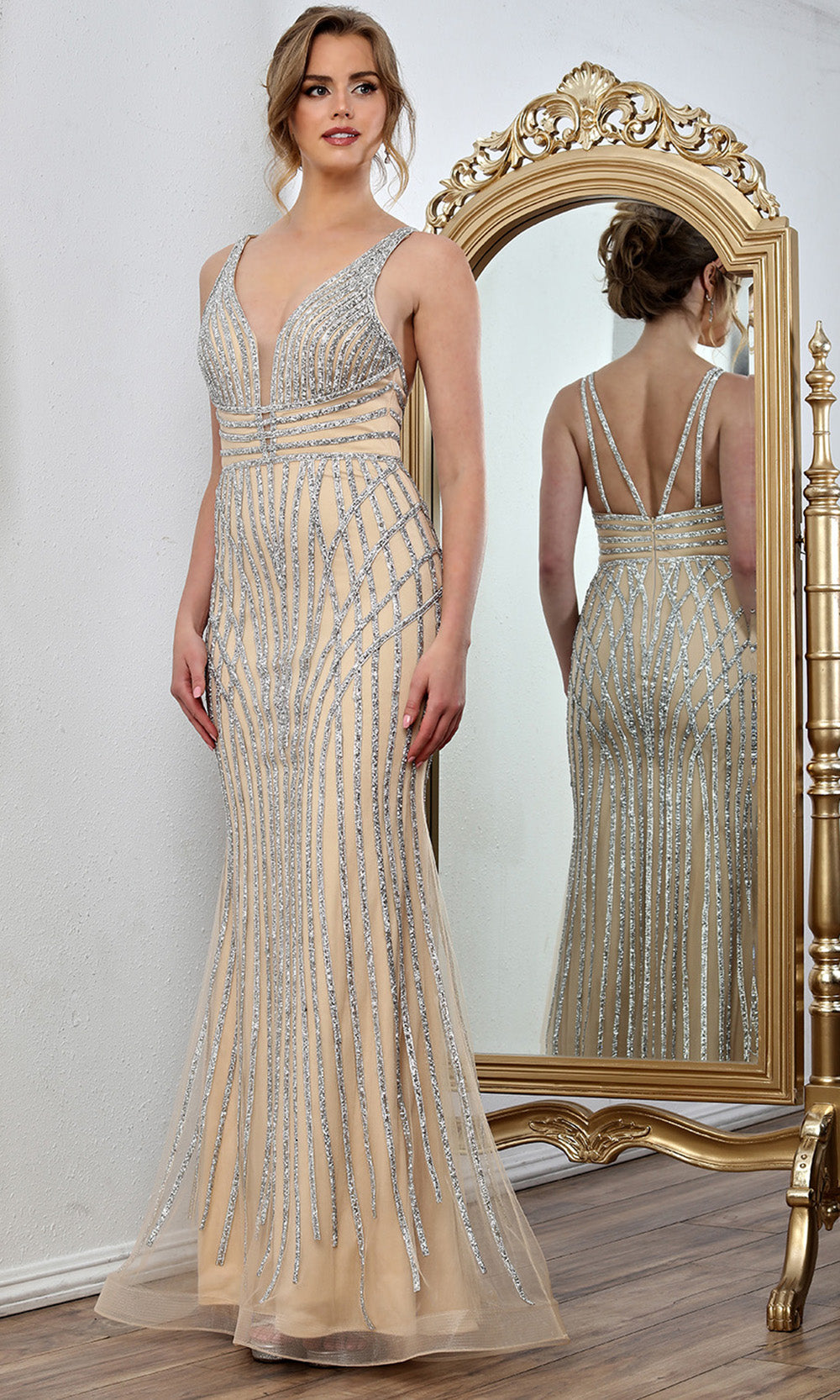 Adora Design 3305 - Linear Beaded Strappy Back Evening Gown