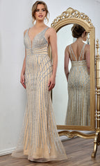 Adora Design 3305 - Linear Beaded Strappy Back Evening Gown