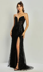 Adora Design 3306 - Fully Beaded Plunging Sweetheart Long Gown