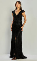 Adora Design 3313-03 - Beaded V-Neck Sheath Evening Gown