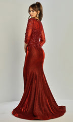 Adora Design 3315-03 - Beaded Lace Illusion Sleeve Formal Gown