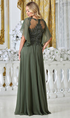 Adora Design 3318-03 - Beaded Lace Flutter Sleeve Formal Gown