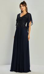 Adora Design 3318-03 - Beaded Lace Flutter Sleeve Formal Gown