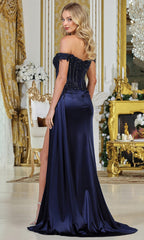 Adora Design 3319 - Beaded Applique Sheath Gown with Side Drape