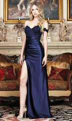 Adora Design 3320 - Ruched Bodice Off Shoulder Beaded Gown