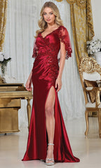 Adora Design 3327-03 - Embroidered Cape Sleeve Evening Gown
