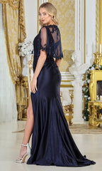 Adora Design 3327-03 - Embroidered Cape Sleeve Evening Gown