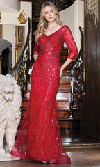 Adora Design 3328-03 - Illusion Sleeve Shimmer Formal Gown