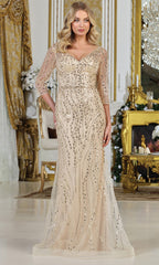 Adora Design 3328-03 - Illusion Sleeve Shimmer Formal Gown