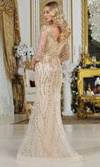 Adora Design 3328-03 - Illusion Sleeve Shimmer Formal Gown
