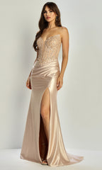 Adora Design 3337 - Beaded Detail Plunging Neck Long Gown