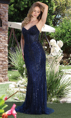 Adora Design 3340 - Intricate Beadwork V-Neck Evening Gown