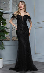 Adora Design 3342 - Fringed Sleeve Sheath Evening Gown