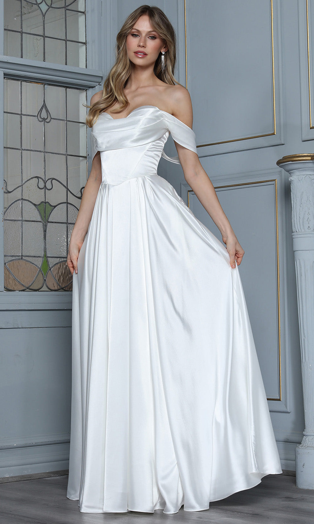 Adora Design 3343-01 - Minimalist Draped Off Shoulder Gown